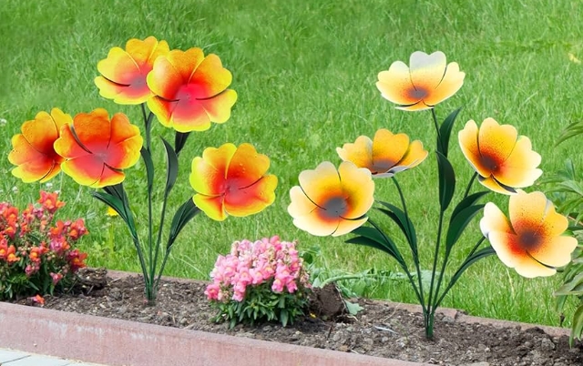 metal flowers yard art