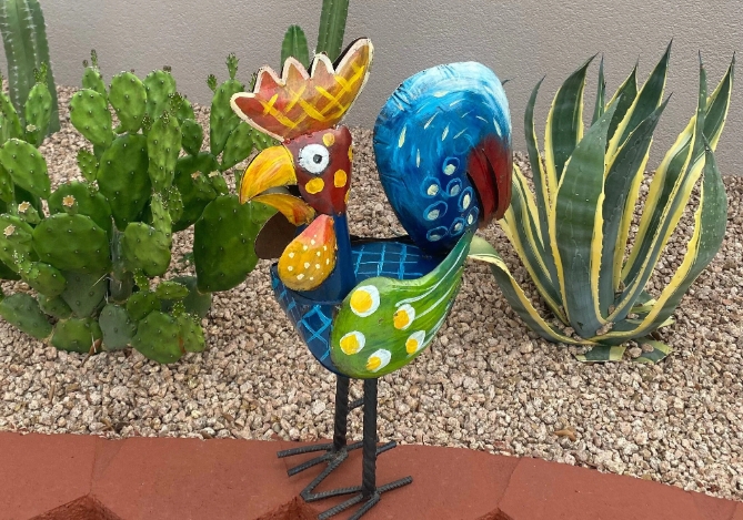 large metal chicken yard art