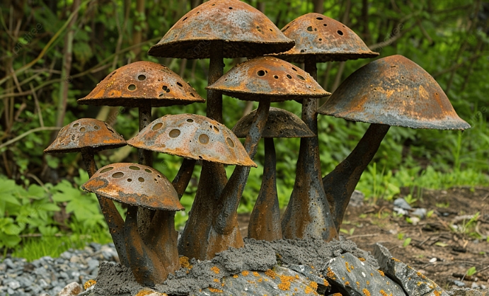 metal mushroom yard art