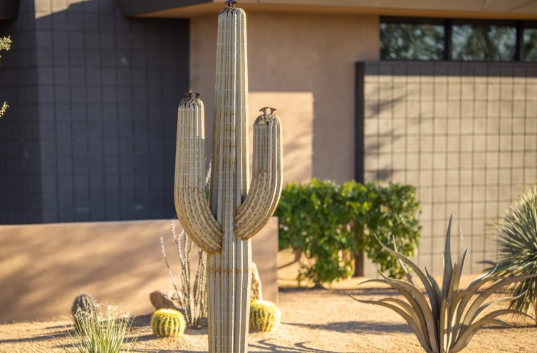 large metal cactus yard art